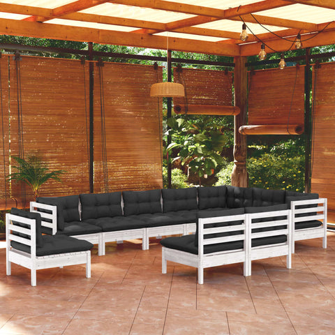 10-tlg. Garten-Lounge-Set mit Kissen Weiß Kiefer Massivholz - kalb-Living.de