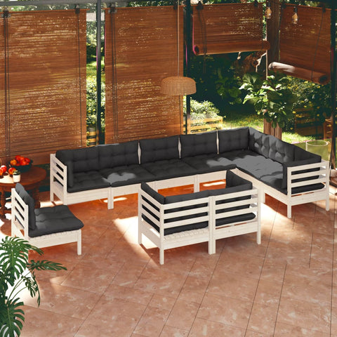 10-tlg. Garten-Lounge-Set mit Kissen Weiß Kiefer Massivholz - kalb-Living.de