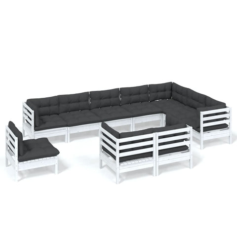 10-tlg. Garten-Lounge-Set mit Kissen Weiß Kiefer Massivholz - kalb-Living.de