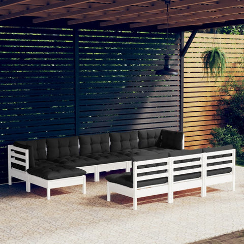 10-tlg. Garten-Lounge-Set mit Kissen Weiß Kiefernholz - kalb-Living.de