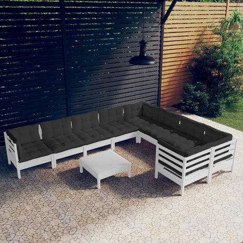 10-tlg. Garten-Lounge-Set mit Kissen Weiß Kiefernholz - kalb-Living.de