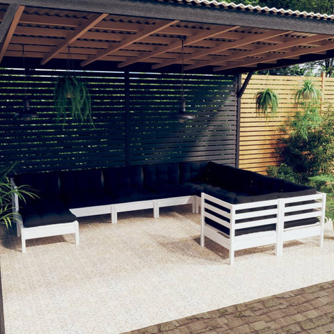 10-tlg. Garten-Lounge-Set mit Kissen Weiß Kiefernholz - kalb-Living.de