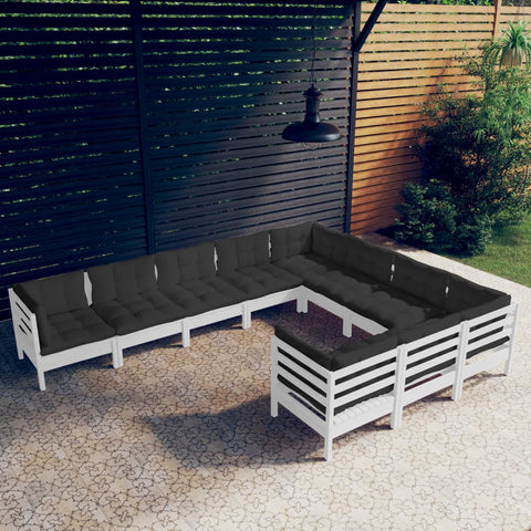 10-tlg. Garten-Lounge-Set mit Kissen Weiß Kiefernholz - kalb-Living.de