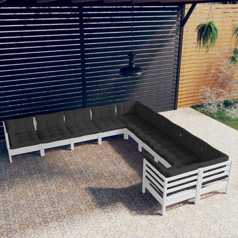 10-tlg. Garten-Lounge-Set mit Kissen Weiß Kiefernholz - kalb-Living.de
