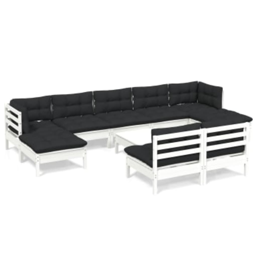 10-tlg. Garten-Lounge-Set mit Kissen Weiß Kiefernholz - kalb-Living.de