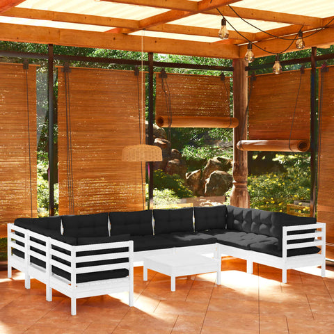 10-tlg. Garten-Lounge-Set mit Kissen Weiß Kiefernholz - kalb-Living.de