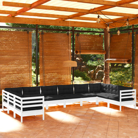 10-tlg. Garten-Lounge-Set mit Kissen Weiß Kiefernholz - kalb-Living.de