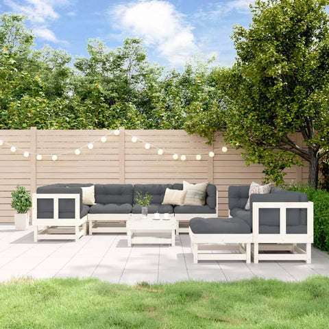 10-tlg. Garten-Lounge-Set mit Kissen Weiß Massivholz - kalb-Living.de