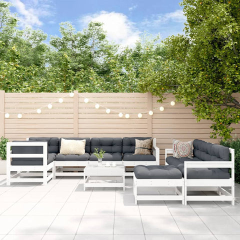 10-tlg. Garten-Lounge-Set mit Kissen Weiß Massivholz - kalb-Living.de