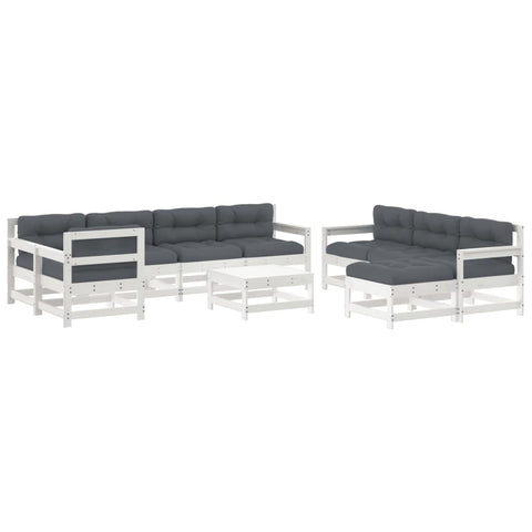 10-tlg. Garten-Lounge-Set mit Kissen Weiß Massivholz - kalb-Living.de