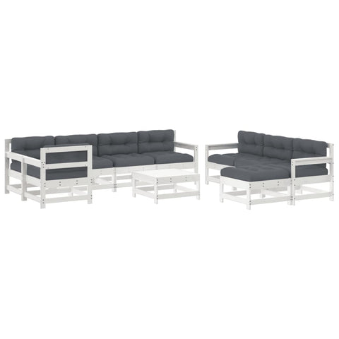 10-tlg. Garten-Lounge-Set mit Kissen Weiß Massivholz - kalb-Living.de