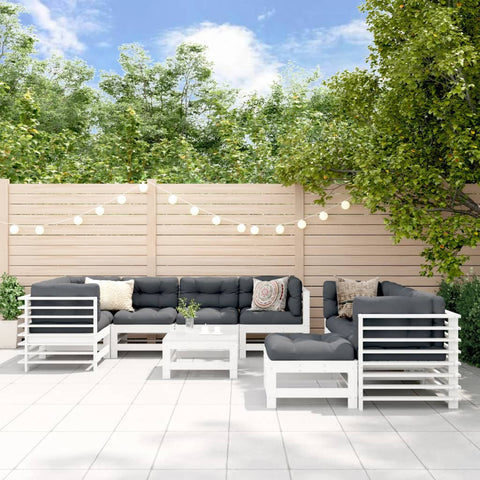 10-tlg. Garten-Lounge-Set mit Kissen Weiß Massivholz - kalb-Living.de