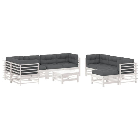10-tlg. Garten-Lounge-Set mit Kissen Weiß Massivholz - kalb-Living.de