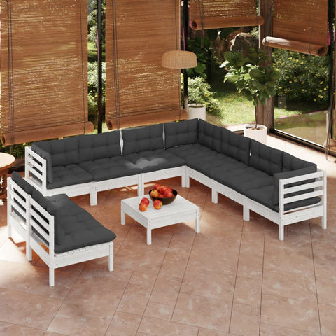10-tlg. Garten-Lounge-Set mit Kissen Weiß Massivholz Kiefer - kalb-Living.de