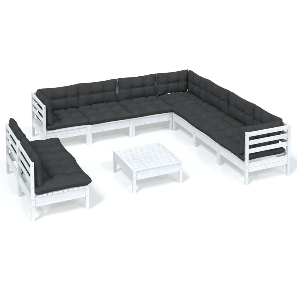 10-tlg. Garten-Lounge-Set mit Kissen Weiß Massivholz Kiefer - kalb-Living.de