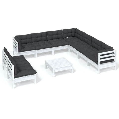10-tlg. Garten-Lounge-Set mit Kissen Weiß Massivholz Kiefer - kalb-Living.de
