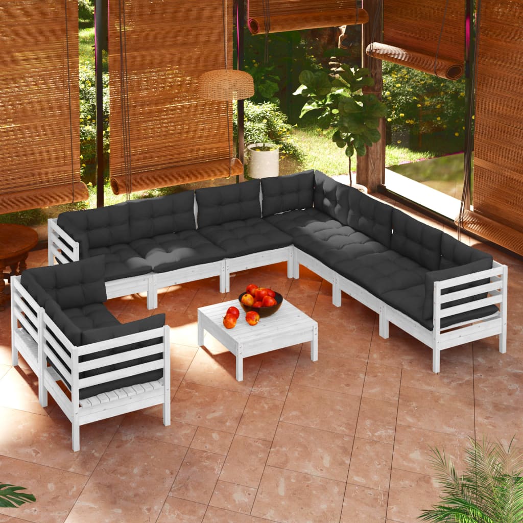 10-tlg. Garten-Lounge-Set mit Kissen Weiß Massivholz Kiefer - kalb-Living.de
