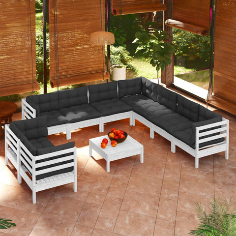 10-tlg. Garten-Lounge-Set mit Kissen Weiß Massivholz Kiefer - kalb-Living.de