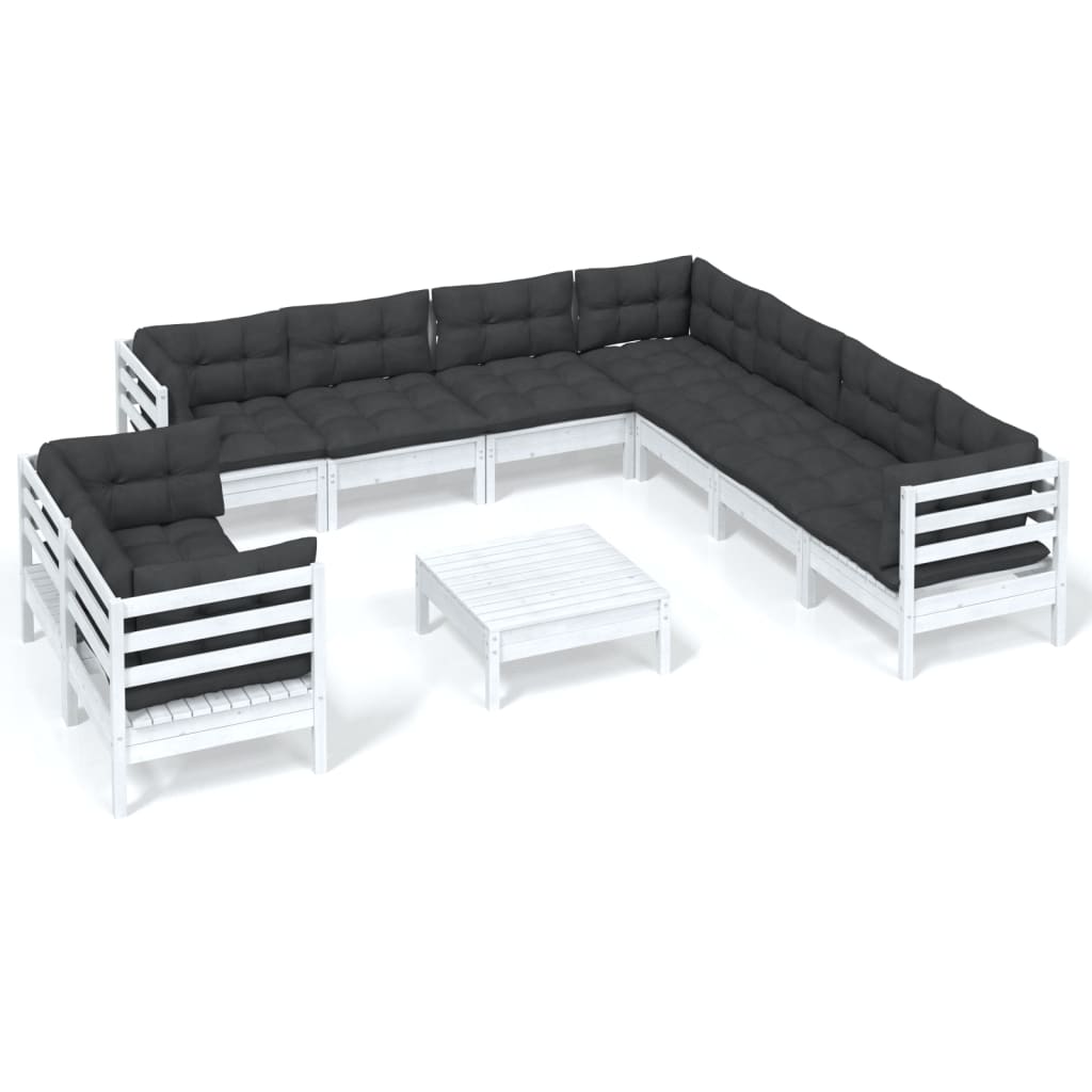 10-tlg. Garten-Lounge-Set mit Kissen Weiß Massivholz Kiefer - kalb-Living.de