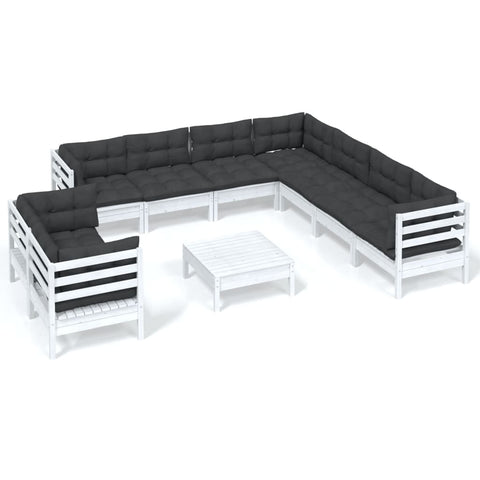 10-tlg. Garten-Lounge-Set mit Kissen Weiß Massivholz Kiefer - kalb-Living.de
