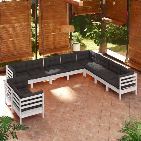 10-tlg. Garten-Lounge-Set mit Kissen Weiß Massivholz Kiefer - kalb-Living.de
