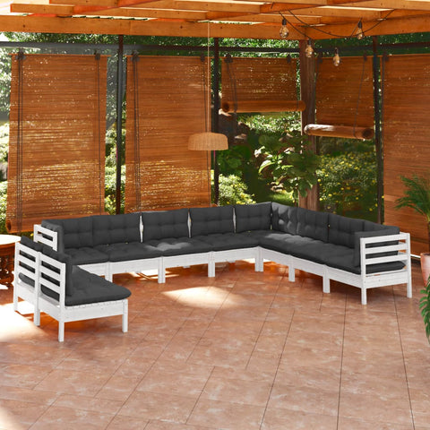 10-tlg. Garten-Lounge-Set mit Kissen Weiß Massivholz Kiefer - kalb-Living.de
