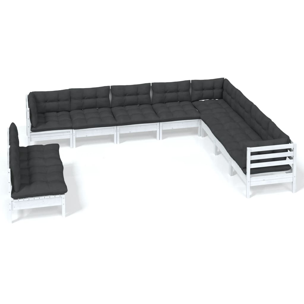 10-tlg. Garten-Lounge-Set mit Kissen Weiß Massivholz Kiefer - kalb-Living.de