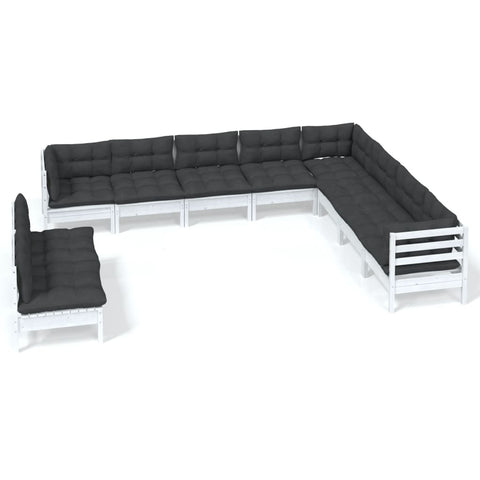 10-tlg. Garten-Lounge-Set mit Kissen Weiß Massivholz Kiefer - kalb-Living.de