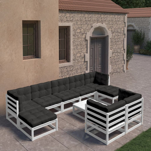 10-tlg. Garten-Lounge-Set mit Kissen Weiß Massivholz Kiefer - kalb-Living.de