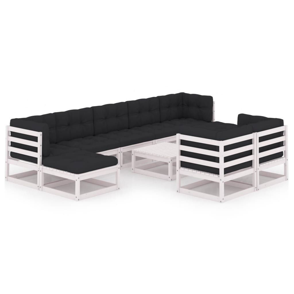10-tlg. Garten-Lounge-Set mit Kissen Weiß Massivholz Kiefer - kalb-Living.de