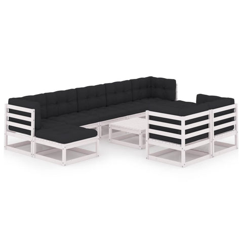 10-tlg. Garten-Lounge-Set mit Kissen Weiß Massivholz Kiefer - kalb-Living.de