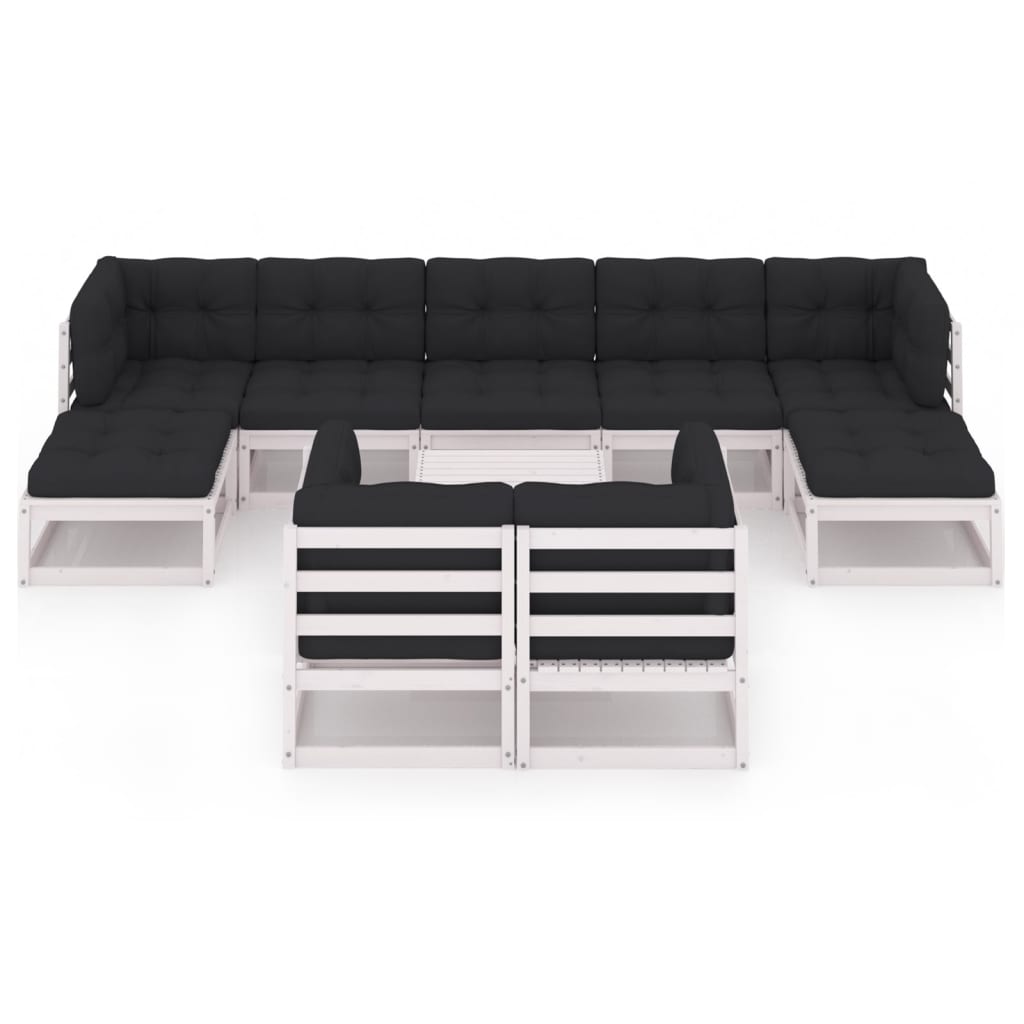 10-tlg. Garten-Lounge-Set mit Kissen Weiß Massivholz Kiefer - kalb-Living.de