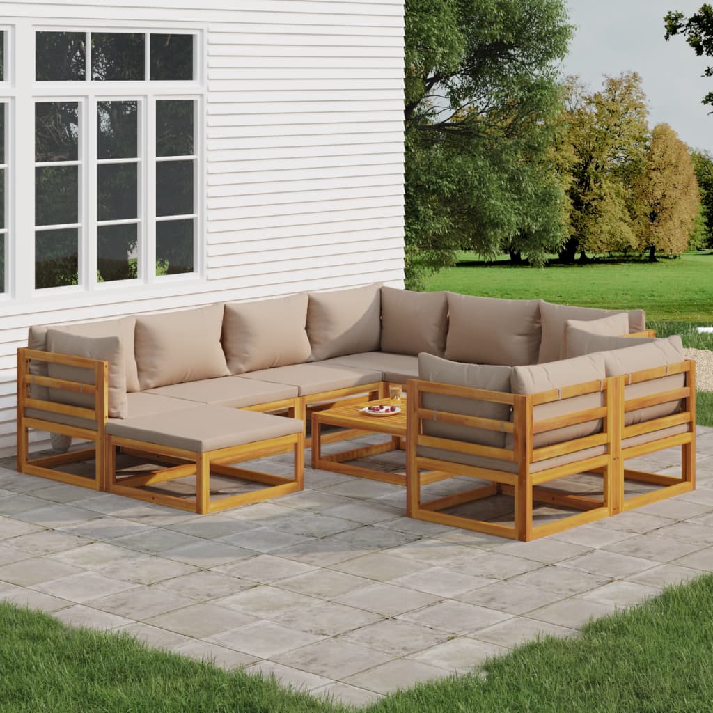 10-tlg. Garten-Lounge-Set mit Taupe Kissen Massivholz - kalb-Living.de
