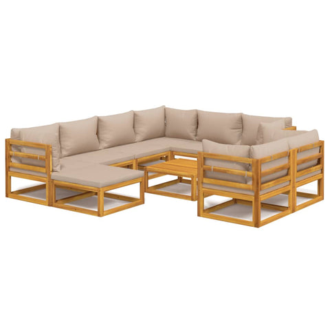 10-tlg. Garten-Lounge-Set mit Taupe Kissen Massivholz - kalb-Living.de