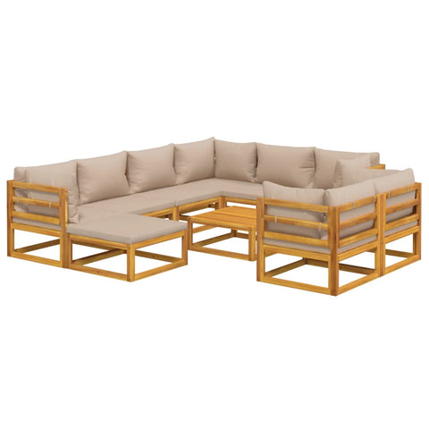 10-tlg. Garten-Lounge-Set mit Taupe Kissen Massivholz - kalb-Living.de