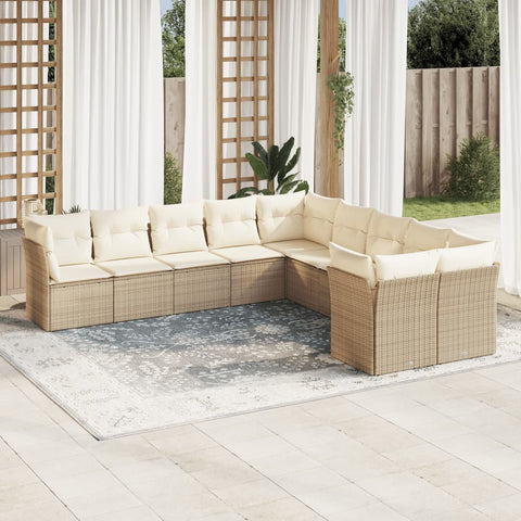 10-tlg. Garten-Sofagarnitur mit Kissen Beige Poly Rattan - kalb-Living.de