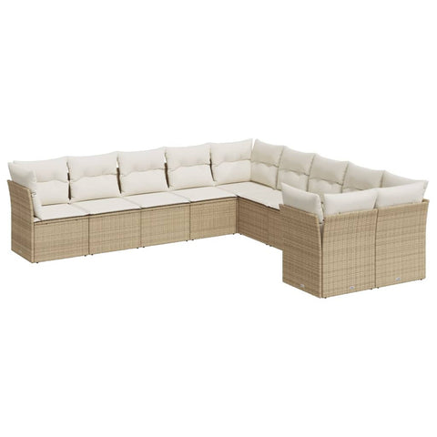 10-tlg. Garten-Sofagarnitur mit Kissen Beige Poly Rattan - kalb-Living.de
