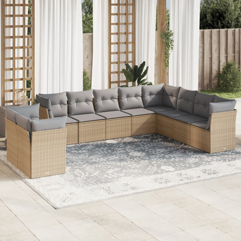 10-tlg. Garten-Sofagarnitur mit Kissen Beige Poly Rattan - kalb-Living.de