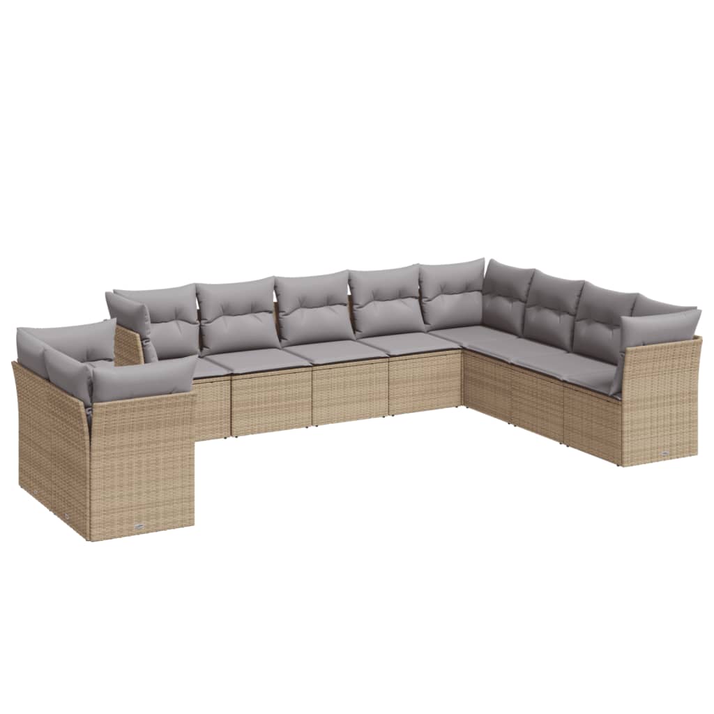 10-tlg. Garten-Sofagarnitur mit Kissen Beige Poly Rattan - kalb-Living.de