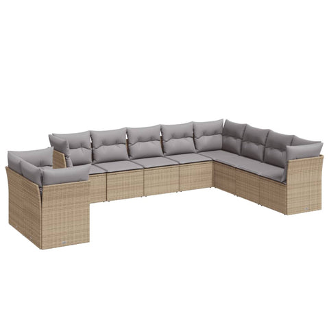10-tlg. Garten-Sofagarnitur mit Kissen Beige Poly Rattan - kalb-Living.de