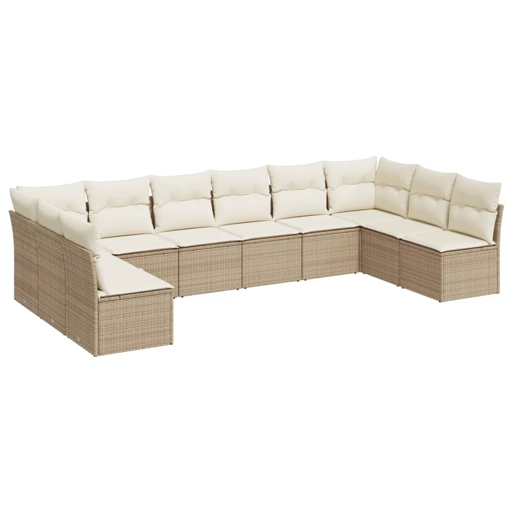 10-tlg. Garten-Sofagarnitur mit Kissen Beige Poly Rattan - kalb-Living.de