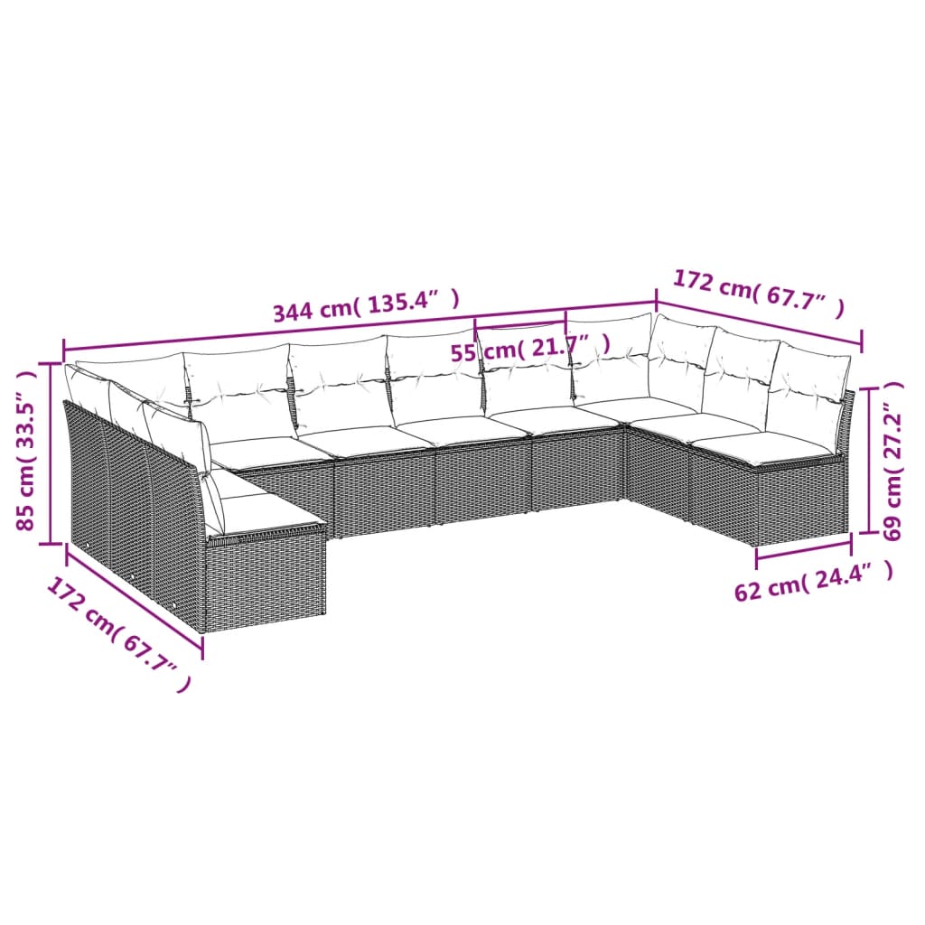10-tlg. Garten-Sofagarnitur mit Kissen Beige Poly Rattan - kalb-Living.de