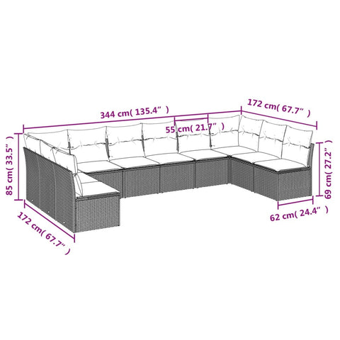 10-tlg. Garten-Sofagarnitur mit Kissen Beige Poly Rattan - kalb-Living.de