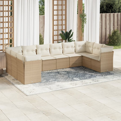 10-tlg. Garten-Sofagarnitur mit Kissen Beige Poly Rattan - kalb-Living.de