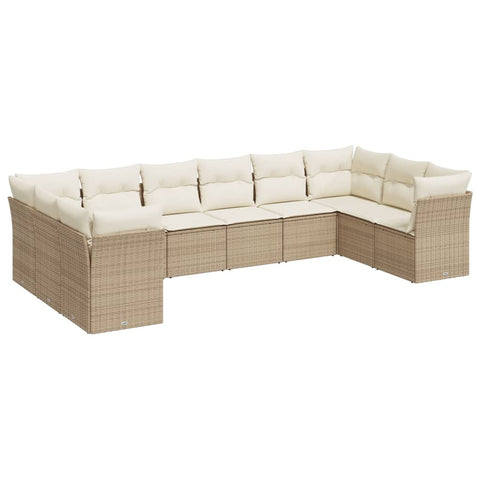 10-tlg. Garten-Sofagarnitur mit Kissen Beige Poly Rattan - kalb-Living.de