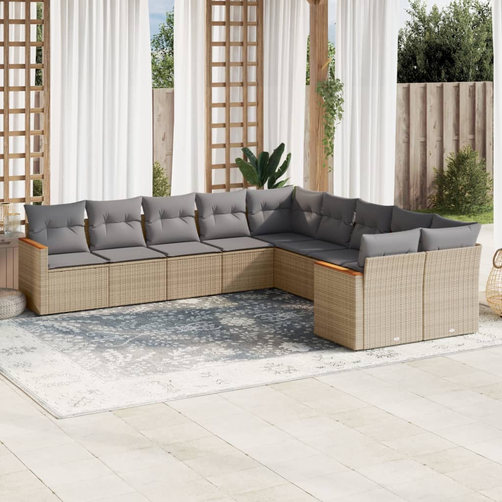 10-tlg. Garten-Sofagarnitur mit Kissen Beige Poly Rattan - kalb-Living.de