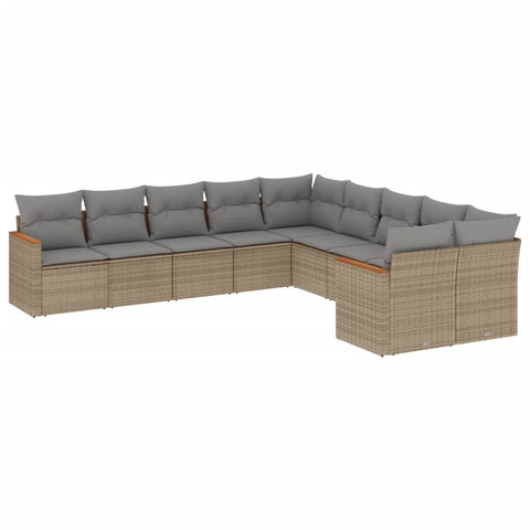 10-tlg. Garten-Sofagarnitur mit Kissen Beige Poly Rattan - kalb-Living.de
