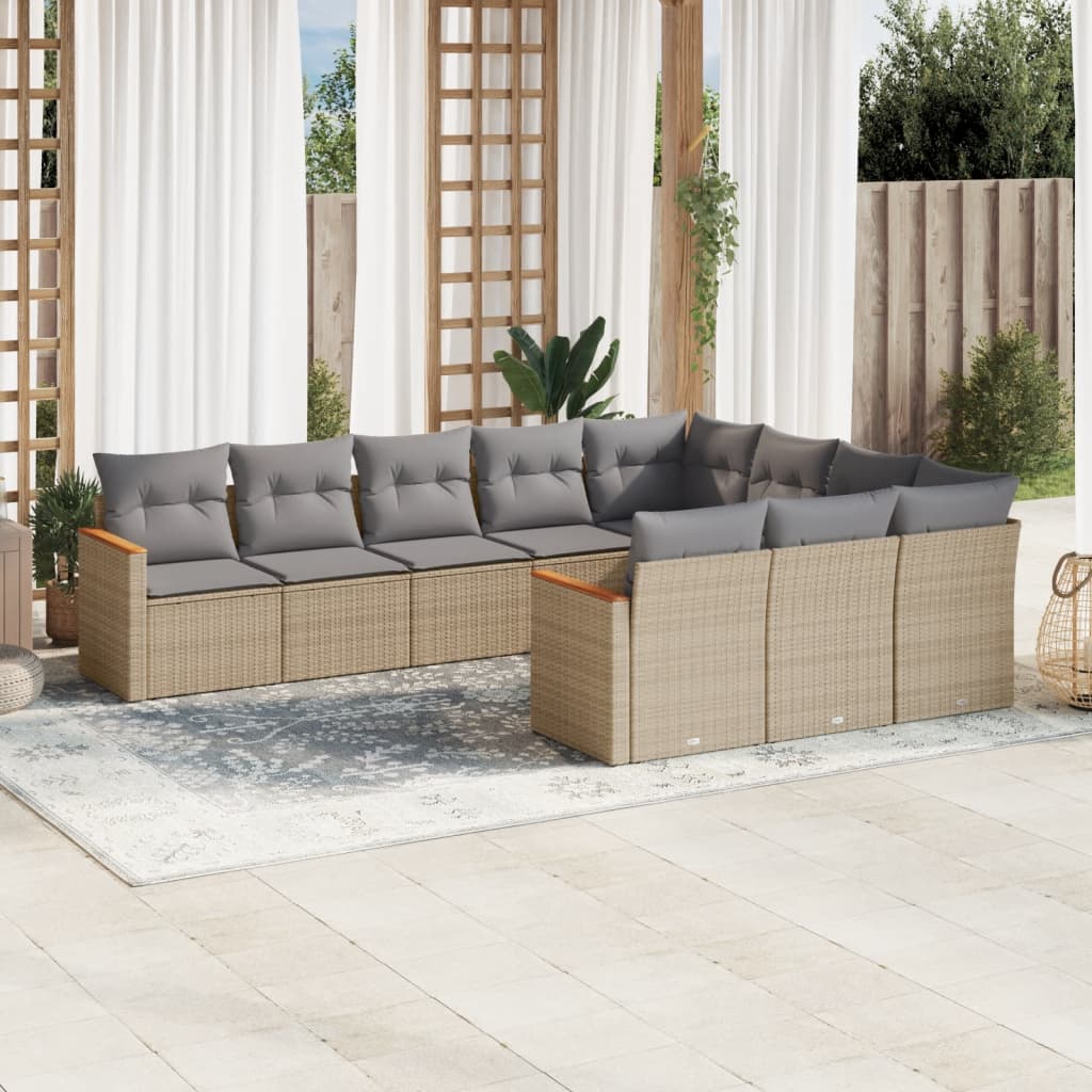 10-tlg. Garten-Sofagarnitur mit Kissen Beige Poly Rattan - kalb-Living.de