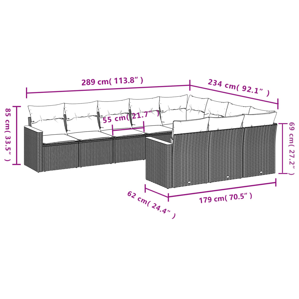 10-tlg. Garten-Sofagarnitur mit Kissen Beige Poly Rattan - kalb-Living.de