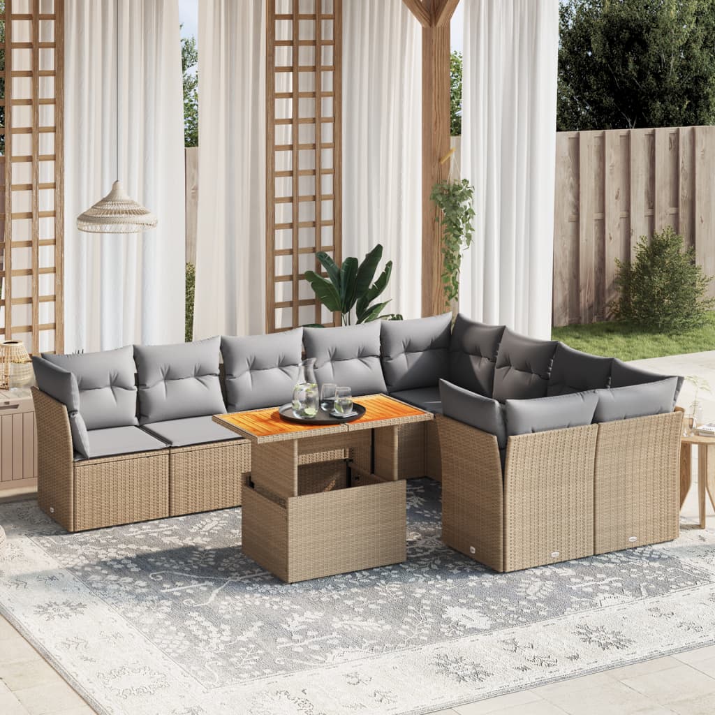 10-tlg. Garten-Sofagarnitur mit Kissen Beige Poly Rattan - kalb-Living.de